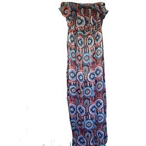 OVI SZ SMALL OFF SHOULDER‎ MAXI MANDALA CIRCLE PRINT 🔵🟣🔴🟡SUMMER BREEZY DRESS